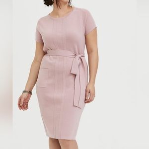 TORRID MAUVE PINK SWEATER KNIT SELF TIE SHIFT DRESS SZ 2X